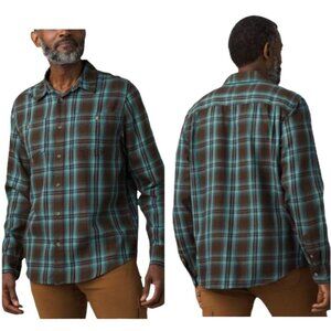 Prana Brown And Blue‎ Plaid Organic Cotton Long Sleeve Dolberg Flannel Shirt S